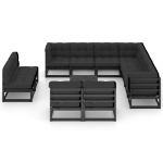 Set Divani da Giardino 12 pz con Cuscini Massello di Pino Nero