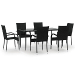 Set da Pranzo da Giardino 7 pz Nero in Polyrattan