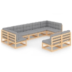 Set Divani da Giardino 9 pz con Cuscini Legno Massello di Pino