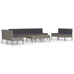 Set Divani da Giardino 10 pz con Cuscini in Polyrattan Grigio