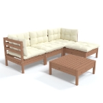 Set Divani da Giardino 5 pz con Cuscini Miele Legno di Pino