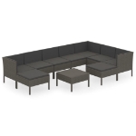 Set Divani da Giardino 10 pz con Cuscini in Polyrattan Grigio