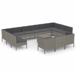 Set Divani da Giardino 14 pz con Cuscini in Polyrattan Grigio