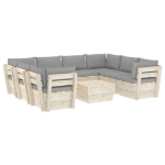 Set Divani da Giardino su Pallet 9 pz con Cuscini Legno Abete