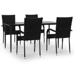 Set da Pranzo da Giardino 5 pz Nero in Polyrattan