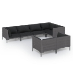 Set Divani Giardino 7 pz con Cuscini in Polyrattan Grigio Scuro