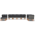 Set Divani da Giardino 10 pz con Cuscini in Polyrattan Grigio