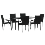 Set da Pranzo da Giardino 7 pz Nero in Polyrattan