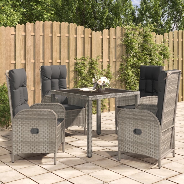 Set da Pranzo da Giardino 5 pz con Cuscini in Polyrattan Grigio