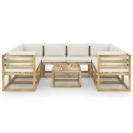 Set Divani da Giardino 9pz con Cuscini Legno di Pino Impregnato