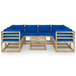 Set Divani da Giardino 9pz con Cuscini Legno di Pino Impregnato