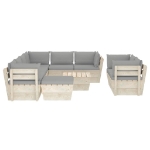 Set Divani da Giardino su Pallet 10 pz con Cuscini Legno Abete