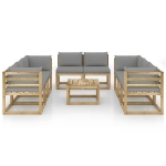 Set Divani da Giardino 9pz con Cuscini Legno di Pino Impregnato