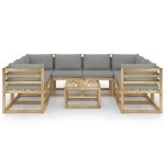 Set Divani da Giardino 9pz con Cuscini Legno di Pino Impregnato