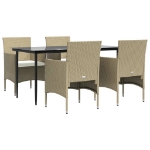 Set da Pranzo da Giardino 5 pz con Cuscini Beige e Nero