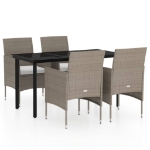 Set da Pranzo da Giardino 5 pz con Cuscini Beige e Nero