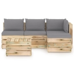Set Divani da Giardino con Cuscini 5 pz Legno Impregnato Verde