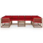 Set Divani da Giardino 10 pz con Cuscini Rossi