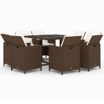 Set da Pranzo per Giardino 9 pz con Cuscini Polyrattan Marrone