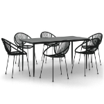 Set da Pranzo da Giardino 7 pz Nero in Rattan PVC