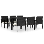 Set da Pranzo da Giardino 7 pz in Polyrattan Nero