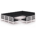 Set Divani da Giardino 12 pz Cuscini Bianchi Massello di Pino