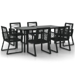 Set da Pranzo da Giardino 7 pz Nero in Rattan PVC