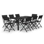 Set da Pranzo per Giardino 9 pz Grigio e Nero