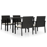 Set da Pranzo da Giardino 5 pz in Polyrattan Nero