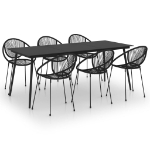 Set da Pranzo da Giardino 7 pz in Rattan PVC Nero