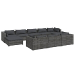 Set Divani da Giardino 10 pz con Cuscini in Polyrattan Grigio