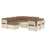 Set Divani da Giardino su Pallet 10 pz con Cuscini Legno Abete