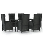 Set da Pranzo da Giardino 7 pz Nero con Cuscini in Polyrattan