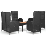 Set da Pranzo da Giardino 5 pz Nero con Cuscini in Polyrattan