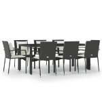 Set da Pranzo da Giardino 9 pz con Cuscini Nero in Polyrattan