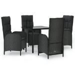 Set da Pranzo da Giardino 5 pz Nero con Cuscini in Polyrattan