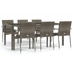 Set da Pranzo da Giardino 7 pz con Cuscini in Polyrattan Grigio