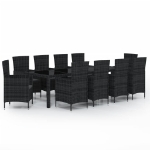 Set Mobili da Giardino 11 pz con Cuscini in Polyrattan Nero