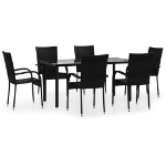 Set da Pranzo da Giardino 7 pz Nero in Polyrattan