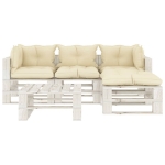 Set Salotto da Giardino Pallet 5 pz con Cuscini Crema in Legno