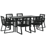 Set da Pranzo da Giardino 7 pz Nero in Rattan PVC