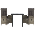 Set Salotto Giardino 3 pz con Cuscini Nero e Grigio Polyrattan