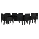 Set Mobili da Giardino 11 pz con Cuscini in Polyrattan Nero