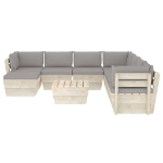 Set Divani da Giardino su Pallet 9 pz con Cuscini Legno Abete