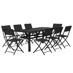 Set da Pranzo per Giardino 9 pz Grigio e Nero