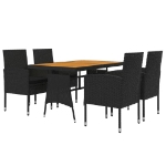 Set da Pranzo per Esterni 5 pz in Polyrattan Nero