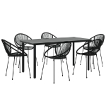 Set da Pranzo da Giardino 7 pz Nero in Rattan PVC