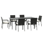 Set da Pranzo da Giardino 7 pz Nero con Cuscini in Polyrattan