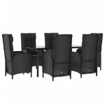 Set da Pranzo da Giardino 7 pz Nero con Cuscini in Polyrattan