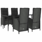 Set da Pranzo da Giardino 5 pz Nero con Cuscini in Polyrattan